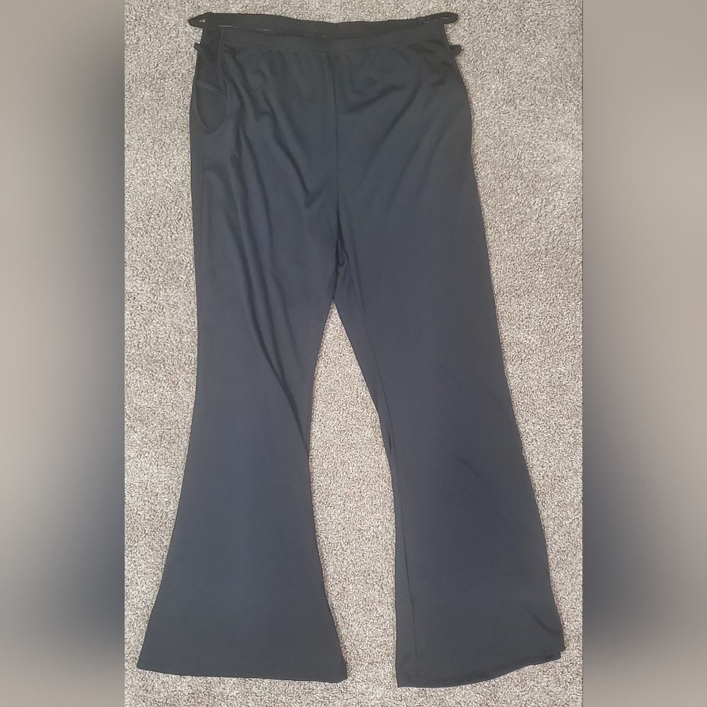 Black Open Hips Stretch Flare Black Large Womans Pants  Good pre owned condition